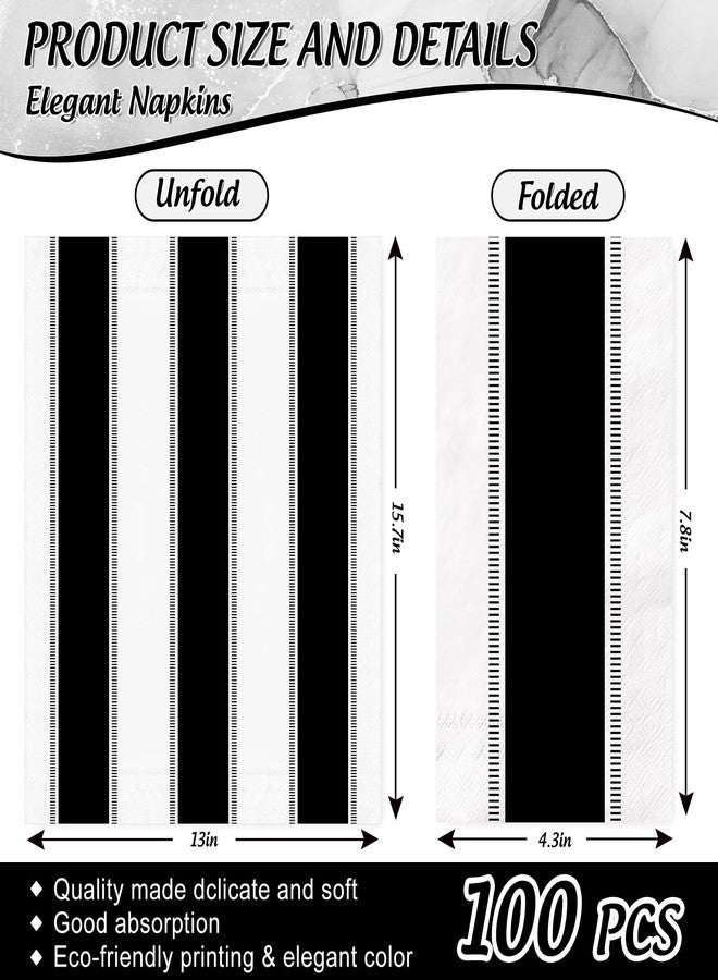 JarThenaAMCS 100Pcs Black and White Guest Napkins Stripe Disposable Paper Napkins Dinner Hand Napkin for Wedding Birthday Party Supplies - Image 2
