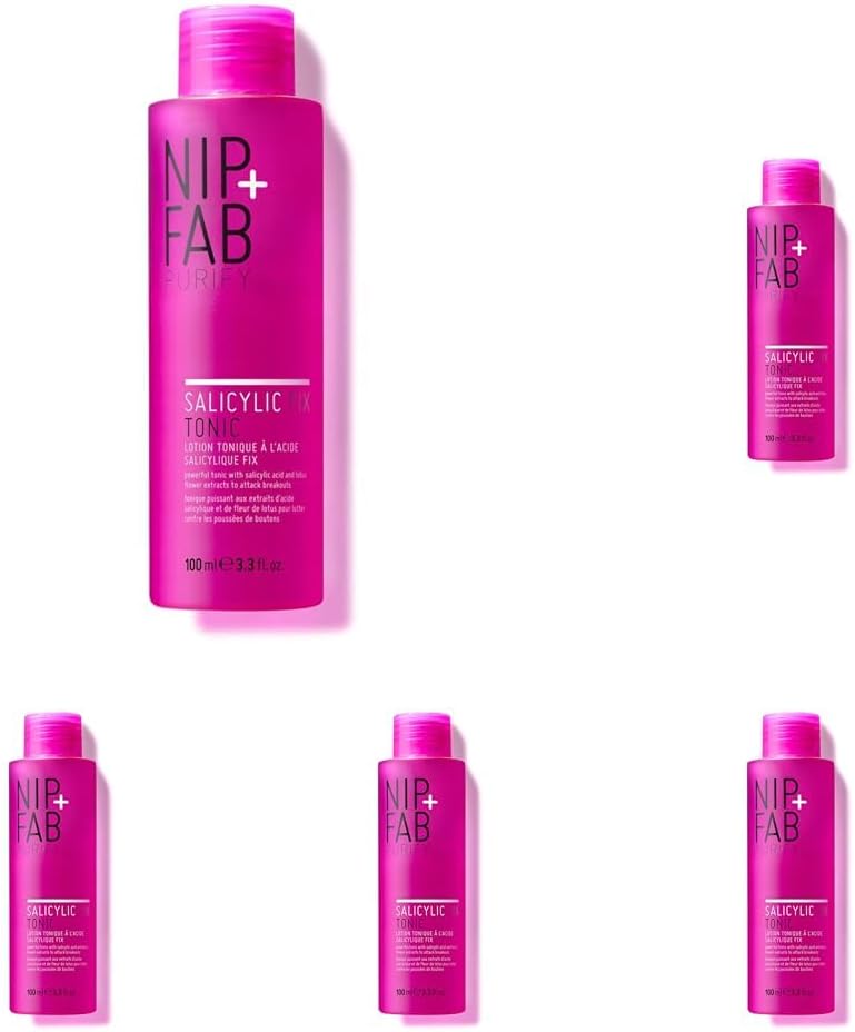 Nip Fab Salicylic Acid Fix Tonic for Face with Witch Hazel Lotus Flower Extract BHA Toner for Breakouts Minimize Pores Oil Control 100ml Pack of 5
