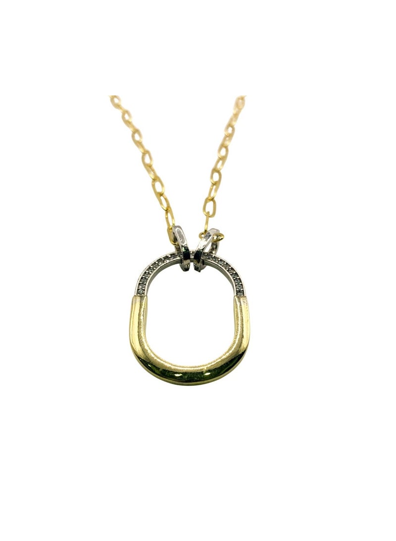 Influence Germany - Tiffany style Women's Gold Paperclip Chain Necklace with Oval Pendant and Crystal Accents - Image 2