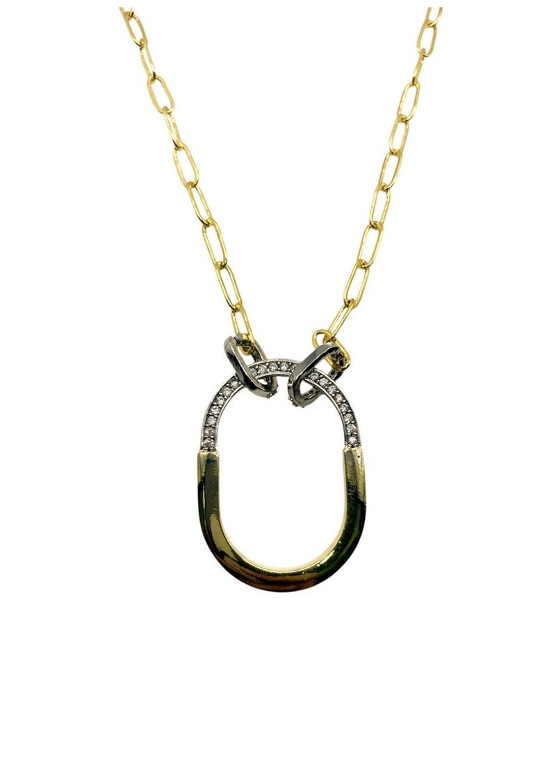 Influence Germany - Tiffany style Women's Gold Paperclip Chain Necklace with Oval Pendant and Crystal Accents - Image 3