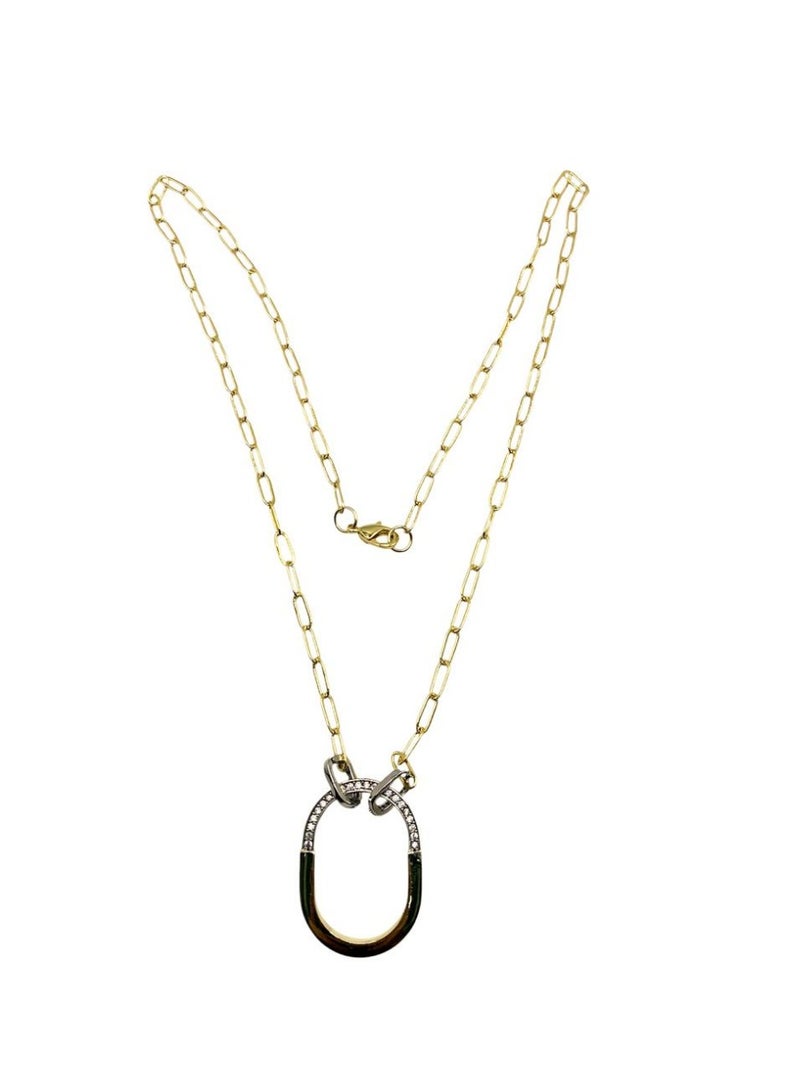 Influence Germany - Tiffany style Women's Gold Paperclip Chain Necklace with Oval Pendant and Crystal Accents - Image 1
