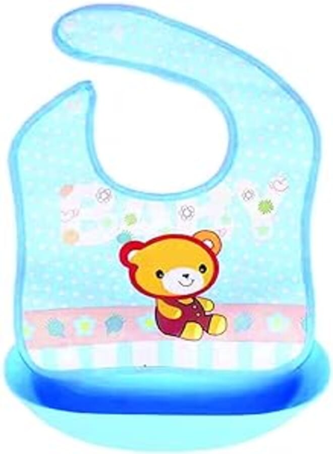 Mix and Max Mix&Max Baby Bib With Silicone Pocket Printed Bear For Boys-Baby Blue