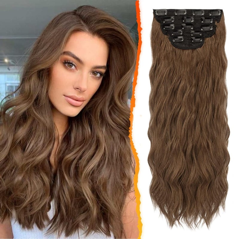 BARSDAR Brunette Clip in Hair Extensions  20 Inch Wavy Clip in Hair Extensions for Women  5PCs Thick Soft Synthetic Clip in Hairpieces Daily Party Halloween  Brunette