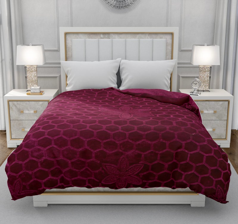 BENAVJI Mink Floral Embossed Super Soft AC Bed Velvet for Winter Blanket (Single, Burgundy) - Image 3