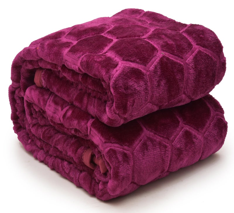BENAVJI Mink Floral Embossed Super Soft AC Bed Velvet for Winter Blanket (Single, Burgundy) - Image 1