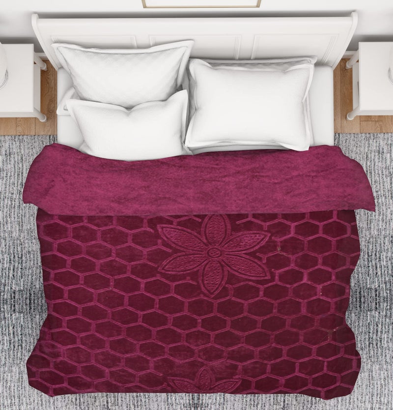 BENAVJI Mink Floral Embossed Super Soft AC Bed Velvet for Winter Blanket (Single, Burgundy) - Image 4