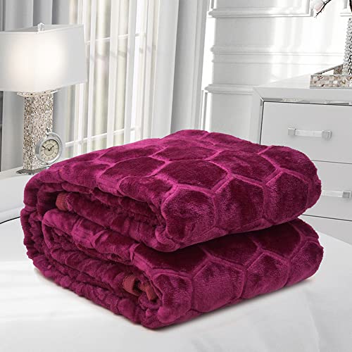 BENAVJI Mink Floral Embossed Super Soft AC Bed Velvet for Winter Blanket (Single, Burgundy) - Image 2