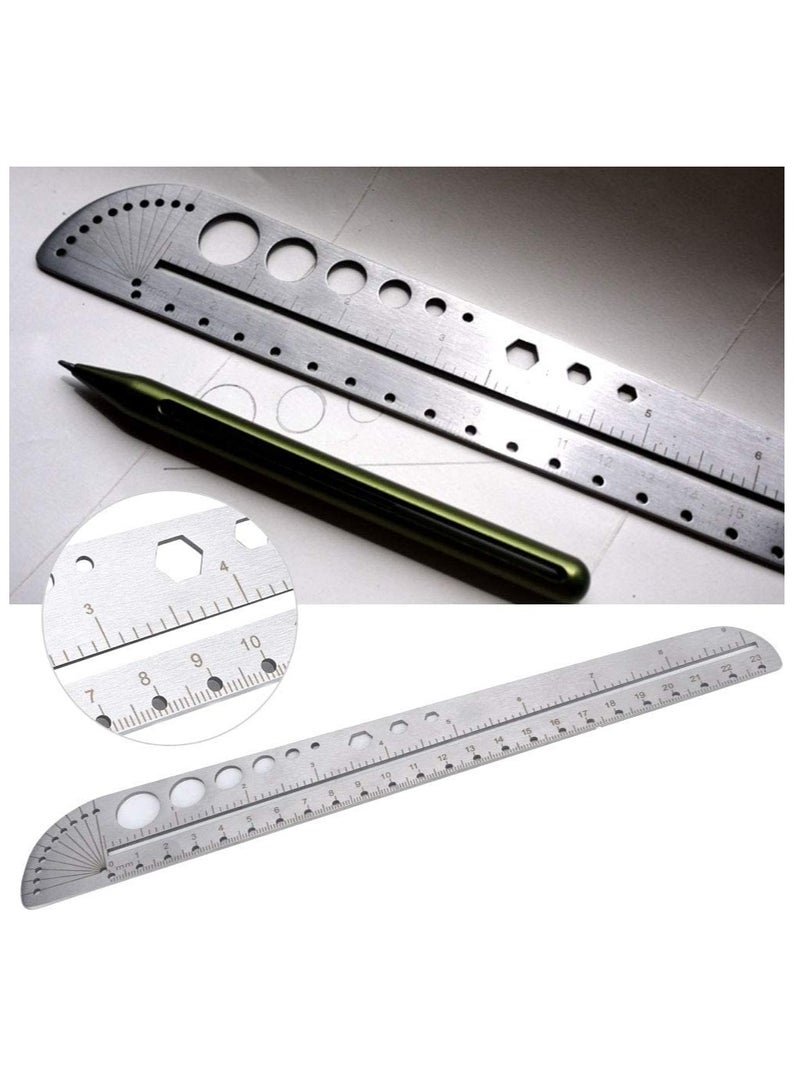KASTWAVE Multi-functional Metal Ruler Stainless Steel Multifunctional Scale Ruler Protractor Figure Drafting Measuring Tool for Architect Engineers Office School 11.8in/30 cm. - Image 2