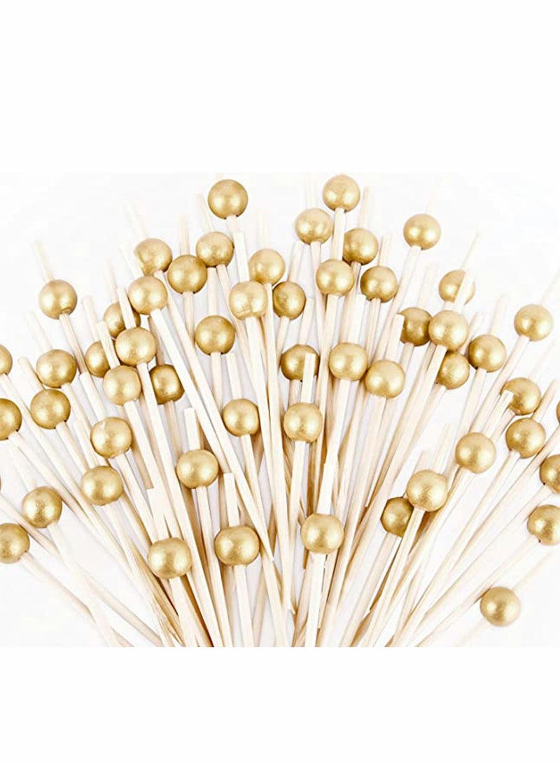 واي آند دي Gold Pearl Cocktail Picks Bamboo Toothpicks, 12 cm Fancy Toothpicks for Appetizers, Wooden Food Picks, Decorative Party - Image 1