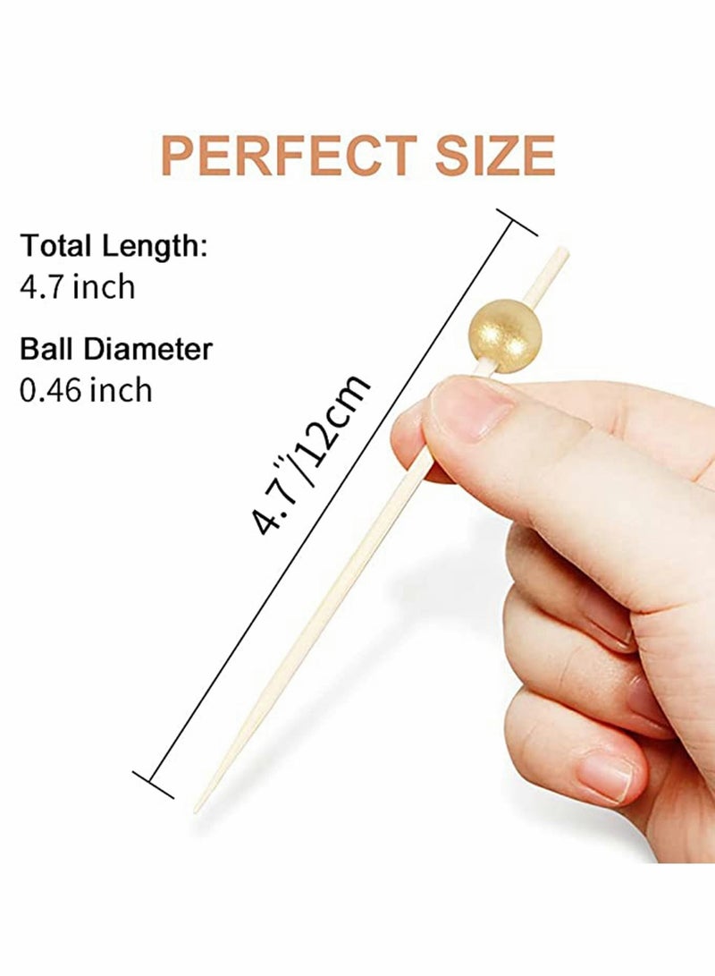 واي آند دي Gold Pearl Cocktail Picks Bamboo Toothpicks, 12 cm Fancy Toothpicks for Appetizers, Wooden Food Picks, Decorative Party - Image 2