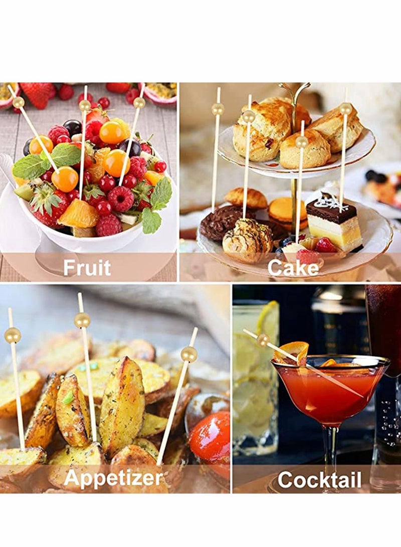 واي آند دي Gold Pearl Cocktail Picks Bamboo Toothpicks, 12 cm Fancy Toothpicks for Appetizers, Wooden Food Picks, Decorative Party - Image 4