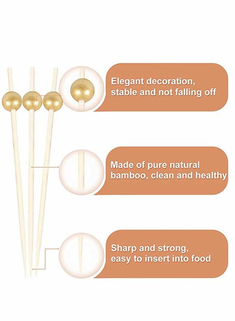 واي آند دي Gold Pearl Cocktail Picks Bamboo Toothpicks, 12 cm Fancy Toothpicks for Appetizers, Wooden Food Picks, Decorative Party - Image 3