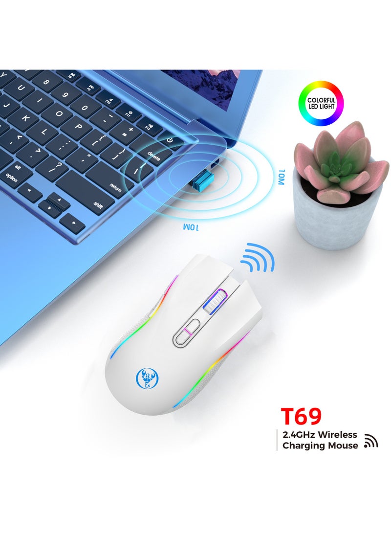 إتش إكس إس جيه - ماوس ألعاب لاسلكي T69 2.4G RGB للكمبيوتر المحمول ماوس لاسلكي - Image 1