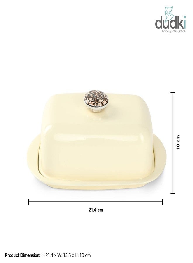 Dudki Stainless Steel Butter Dish Storage Box Organizer with Ceramic Knob Design , (500 Gram) (Ivory Colour) - Image 2