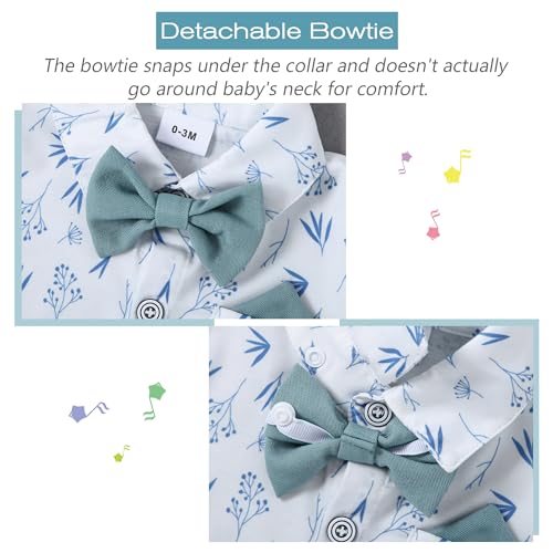 WESIDOM Baby Boy Clothes Suit 0-24M Infant Gentleman Wedding Outfit, Shirt+Bowtie+Beret+Suspender Pants Clothing Set - Image 2