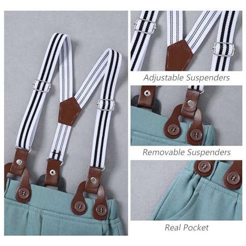 WESIDOM Baby Boy Clothes Suit 0-24M Infant Gentleman Wedding Outfit, Shirt+Bowtie+Beret+Suspender Pants Clothing Set - Image 4