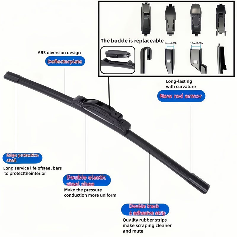 All New All Season Car Windshield Wiper 20 Inch U J Hook Blade with 3 Replacement Heads 6 Rubber Strips - Image 5