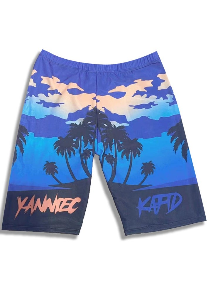 Men's Swim Shorts, Mid-Length Beach Shorts, Five-Point Swim Shorts, Suitable for People 70kg to 90kg