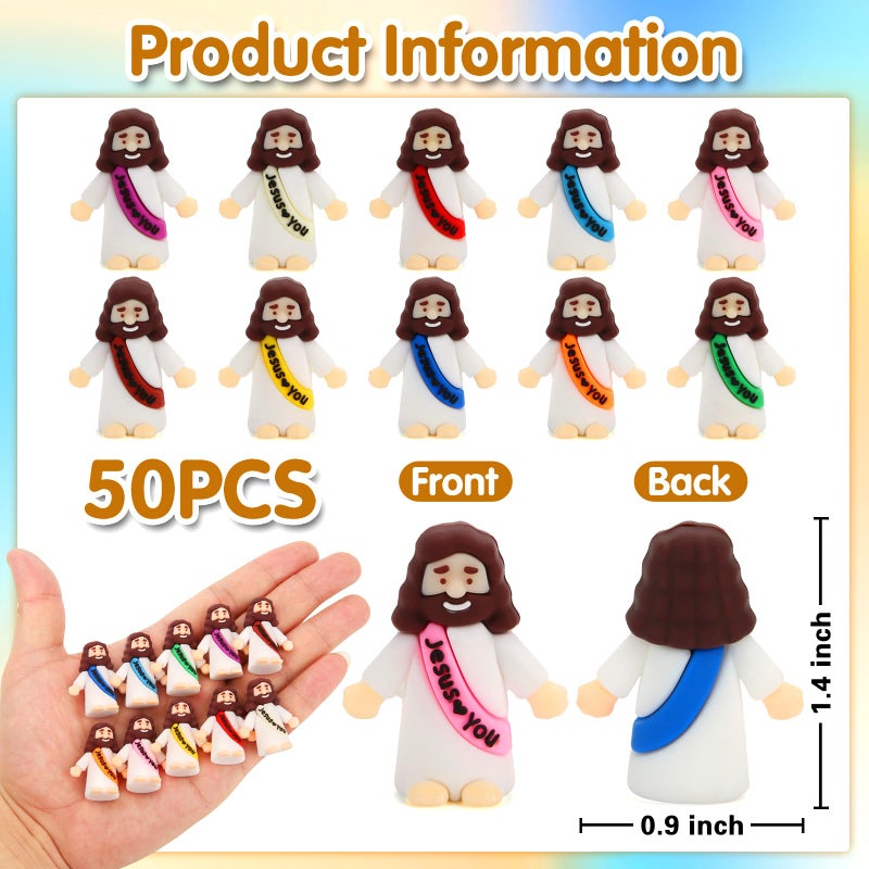 Siwarm Easter Egg Fillers- 50 Pcs Little Jesus Figures, Multicolor Mini Jesus Figurines in Bulk, Jesus Easter Gifts for Basket Stuffers, Tiny Jesus Figures to Hide and Seek for Kis Easter Party Favors - Image 2