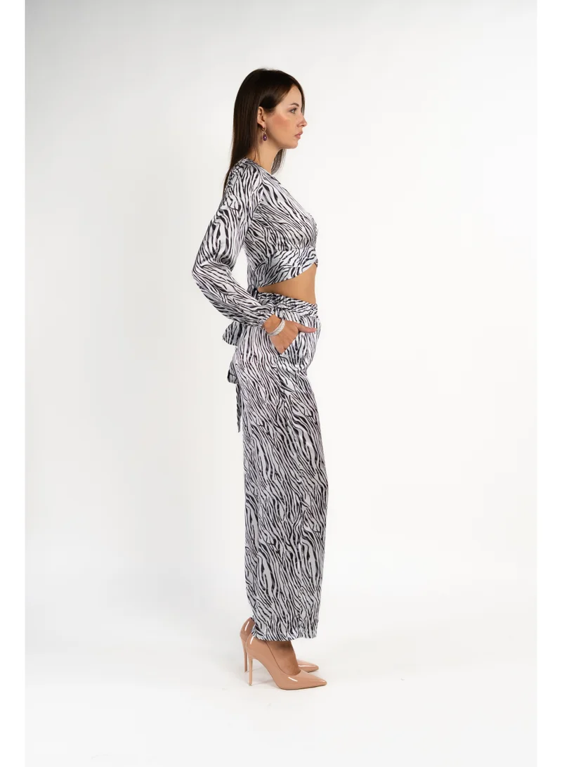Fashonara  Zebra Print Crop Top and Pants Co-Ord Set for Women | Best Price UAE