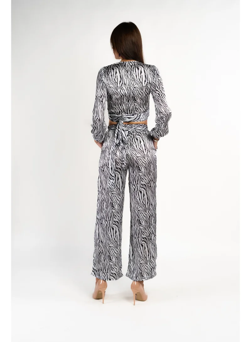 Fashonara  Zebra Print Crop Top and Pants Co-Ord Set for Women | Best Price UAE