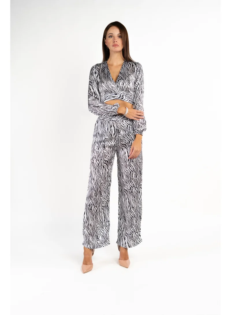 Zebra Print Crop Top and Pants Co-Ord Set