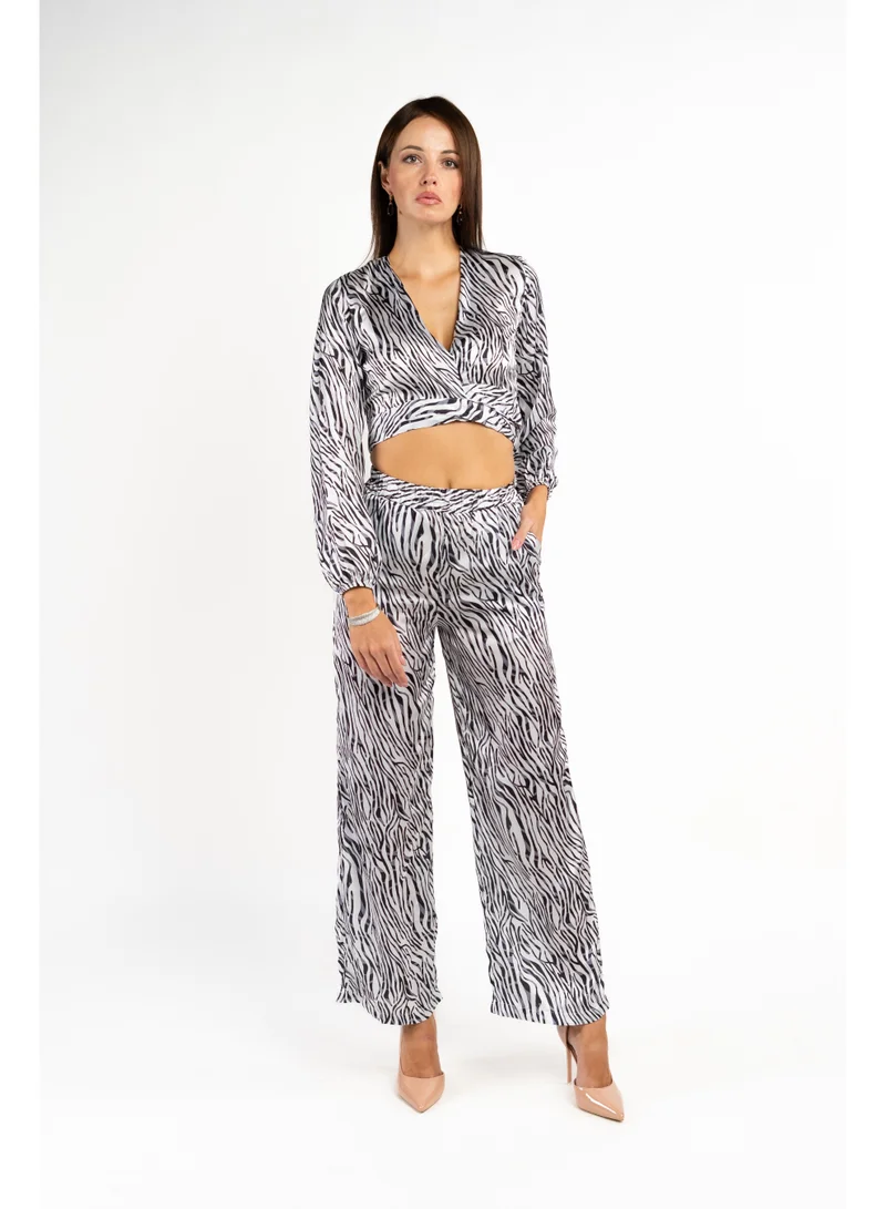 Fashonara Zebra Print Crop Top and Pants Co-Ord Set