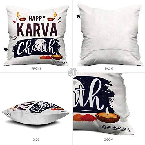 Jhingalala Jhingalala Happy Karwa Chauth Printed Cushion Mug Key Chain Greeting Card Combo Gift Pack Karwachauth Gift for Wife Karwa Chauth Gifts for Women Gift for Karwachauth Gift for Wife - Image 3