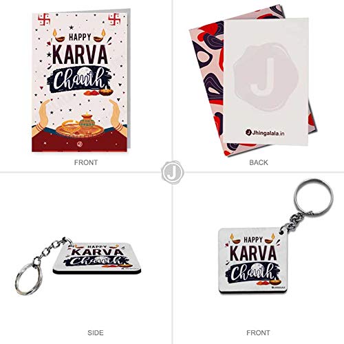 Jhingalala Jhingalala Happy Karwa Chauth Printed Cushion Mug Key Chain Greeting Card Combo Gift Pack Karwachauth Gift for Wife Karwa Chauth Gifts for Women Gift for Karwachauth Gift for Wife - Image 5