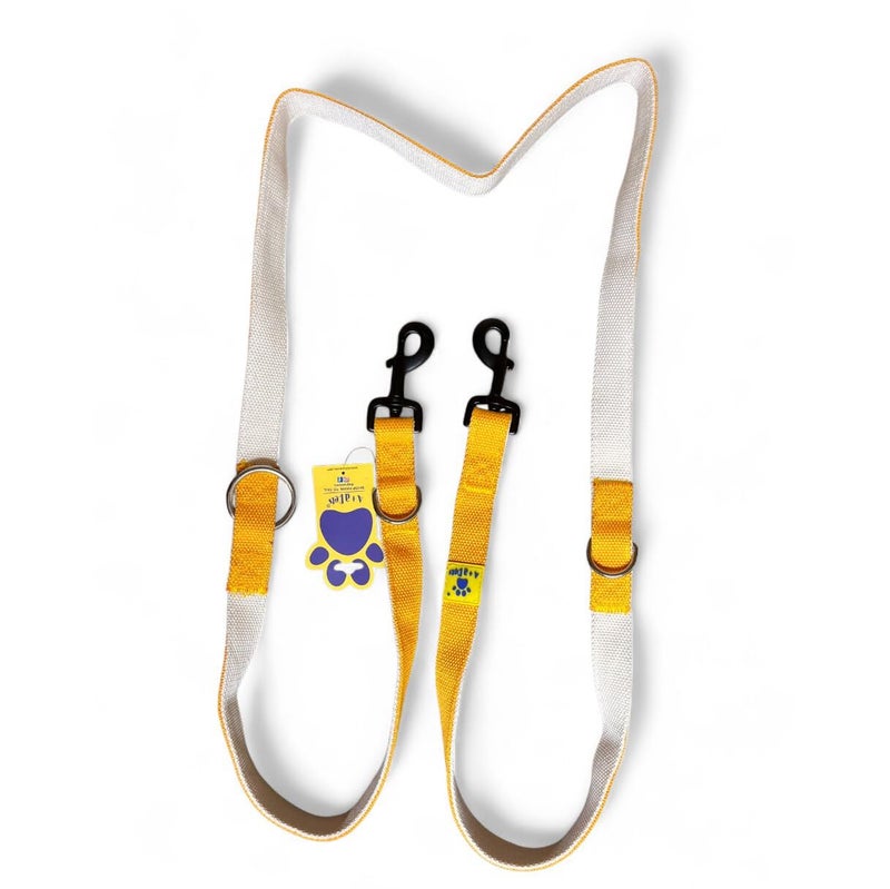A+a Pets ’ Multi-Function Cotton Leash to Walk 2 Dogs | Long, Short, Hands Free, Traffic, Running, Walking | Adjustable, Soft Comfortable (White & Mango) - Image 1