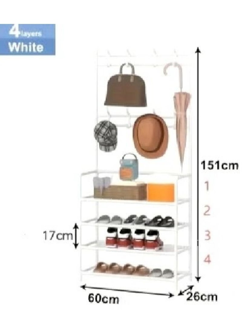 A stand with shelves and a hook for a coat, hat, clothes, bags, umbrellas, or scarves. Metal, white, 5-tier, lower shelves for storing shoes. An organizer used at the entrance to the house, in the office, bedroom, corridor, balcony, or university dormitory. Portable and can be easily disassembled and installed when you want to change its location. Space-saving design. The stand design is modern and fits most modern home decor. The stand frame is metal, economical and practical. Easy to install and easy to move or disassemble.  - Image 5