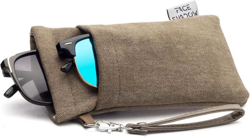 Face Shadow Double Glasses Case Soft Eyeglass Case For Women Men Squeeze Top Sunglasses Case With Cleaning Cloth - Image 1