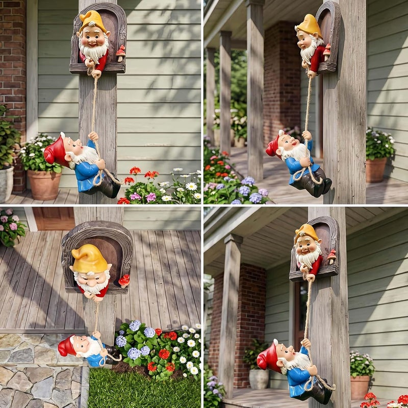 Euiroet Real Gnome Statue, Garden Climbing Elves Sculpture, Outdoor Fairy Door Figurines, Fairy Hanging Decor, Tree Hugger Perfect for Garden Lovers Lawn, Patio,Yard Decor,Tree Peeker (2Pcs) - Image 3
