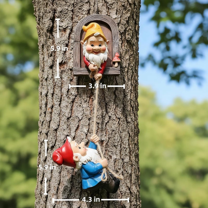 Euiroet Real Gnome Statue, Garden Climbing Elves Sculpture, Outdoor Fairy Door Figurines, Fairy Hanging Decor, Tree Hugger Perfect for Garden Lovers Lawn, Patio,Yard Decor,Tree Peeker (2Pcs) - Image 5