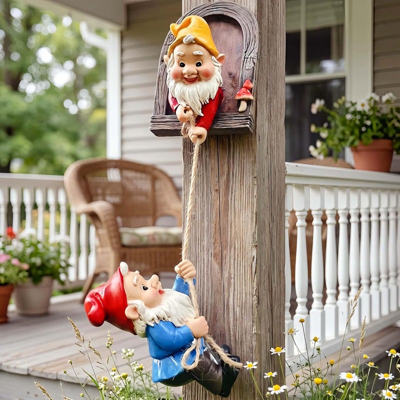Euiroet Real Gnome Statue, Garden Climbing Elves Sculpture, Outdoor Fairy Door Figurines, Fairy Hanging Decor, Tree Hugger Perfect for Garden Lovers Lawn, Patio,Yard Decor,Tree Peeker (2Pcs) - Image 2