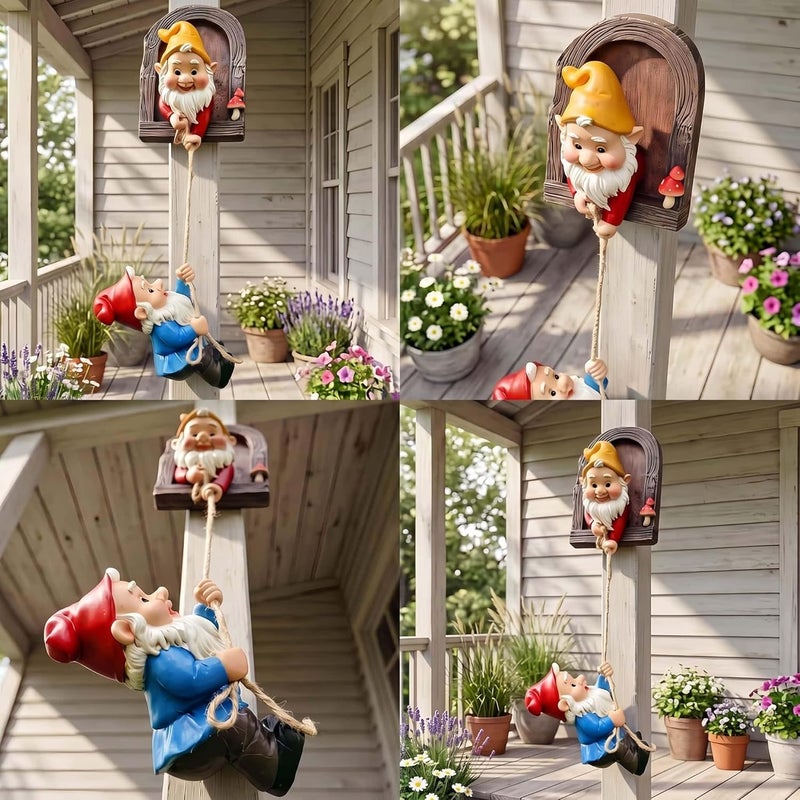 Euiroet Real Gnome Statue, Garden Climbing Elves Sculpture, Outdoor Fairy Door Figurines, Fairy Hanging Decor, Tree Hugger Perfect for Garden Lovers Lawn, Patio,Yard Decor,Tree Peeker (2Pcs) - Image 1