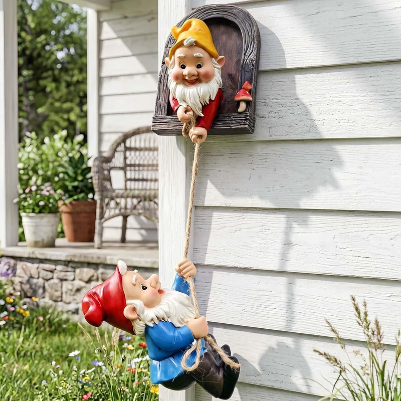 Euiroet Real Gnome Statue, Garden Climbing Elves Sculpture, Outdoor Fairy Door Figurines, Fairy Hanging Decor, Tree Hugger Perfect for Garden Lovers Lawn, Patio,Yard Decor,Tree Peeker (2Pcs) - Image 4