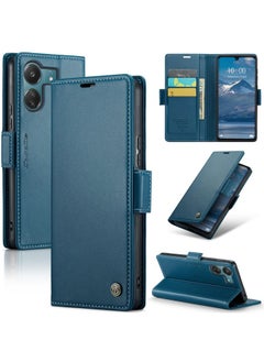 HuHa Case Cover For Xiaomi Redmi 13C 4G / 13C 5G CaseMe 023 Butterfly Buckle Litchi Texture RFID Anti-theft Leather Phone Case Blue 