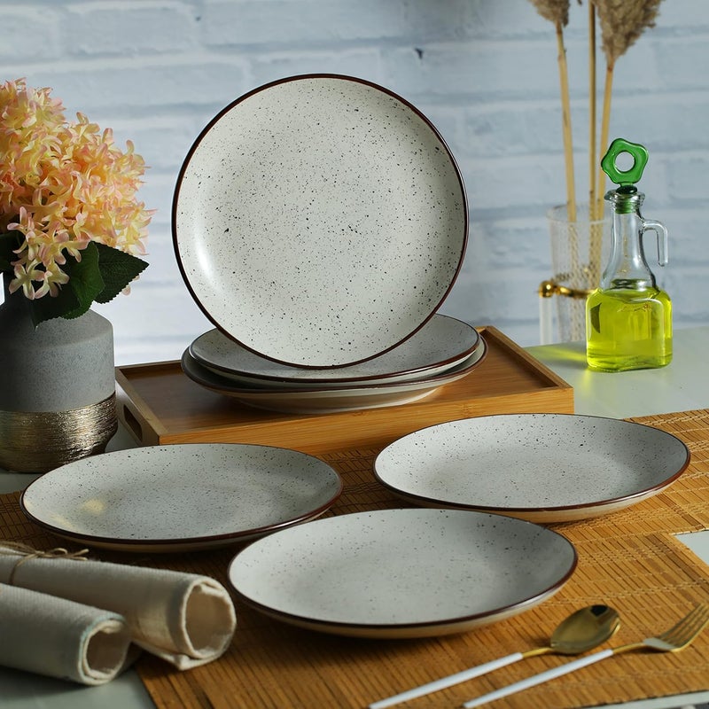 Urban Chef Ceramic Stoneware Handcrafted 6 Pieces Plate Set Dishwasher Microwave Safe Dinnerware Sets Cream Pack of 6 25 cm - Image 1