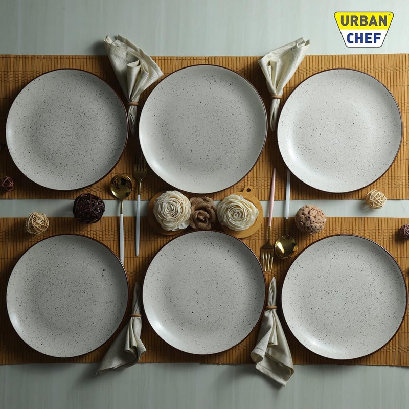 Urban Chef Ceramic Stoneware Handcrafted 6 Pieces Plate Set Dishwasher Microwave Safe Dinnerware Sets Cream Pack of 6 25 cm - Image 2