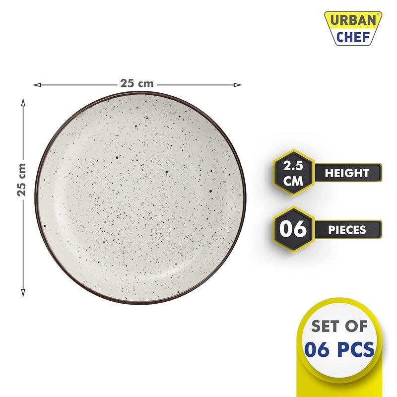 Urban Chef Ceramic Stoneware Handcrafted 6 Pieces Plate Set Dishwasher Microwave Safe Dinnerware Sets Cream Pack of 6 25 cm - Image 4