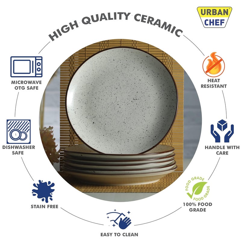 Urban Chef Ceramic Stoneware Handcrafted 6 Pieces Plate Set Dishwasher Microwave Safe Dinnerware Sets Cream Pack of 6 25 cm - Image 3