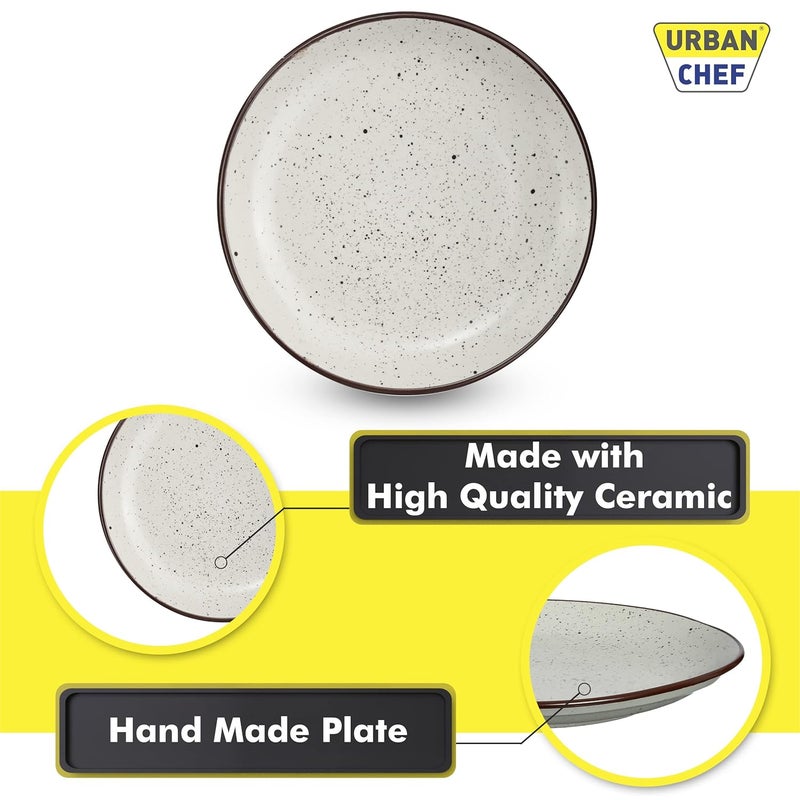 Urban Chef Ceramic Stoneware Handcrafted 6 Pieces Plate Set Dishwasher Microwave Safe Dinnerware Sets Cream Pack of 6 25 cm - Image 5