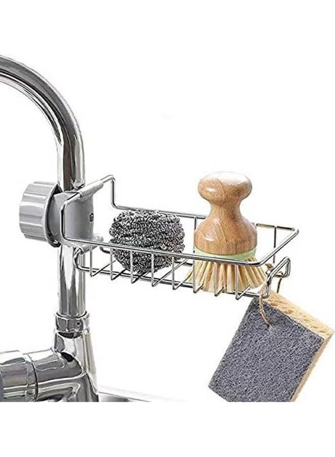 Stainless Steel Sink Rack – Removable Faucet Mounted Drainage Rack for Kitchen & Bathroom, Holds Sponges, Soap, Brushes & Towels (Silver) - Image 2