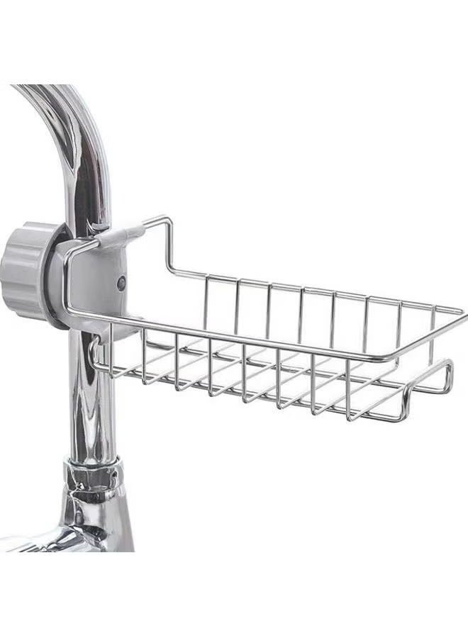 Stainless Steel Sink Rack – Removable Faucet Mounted Drainage Rack for Kitchen & Bathroom, Holds Sponges, Soap, Brushes & Towels (Silver) - Image 1