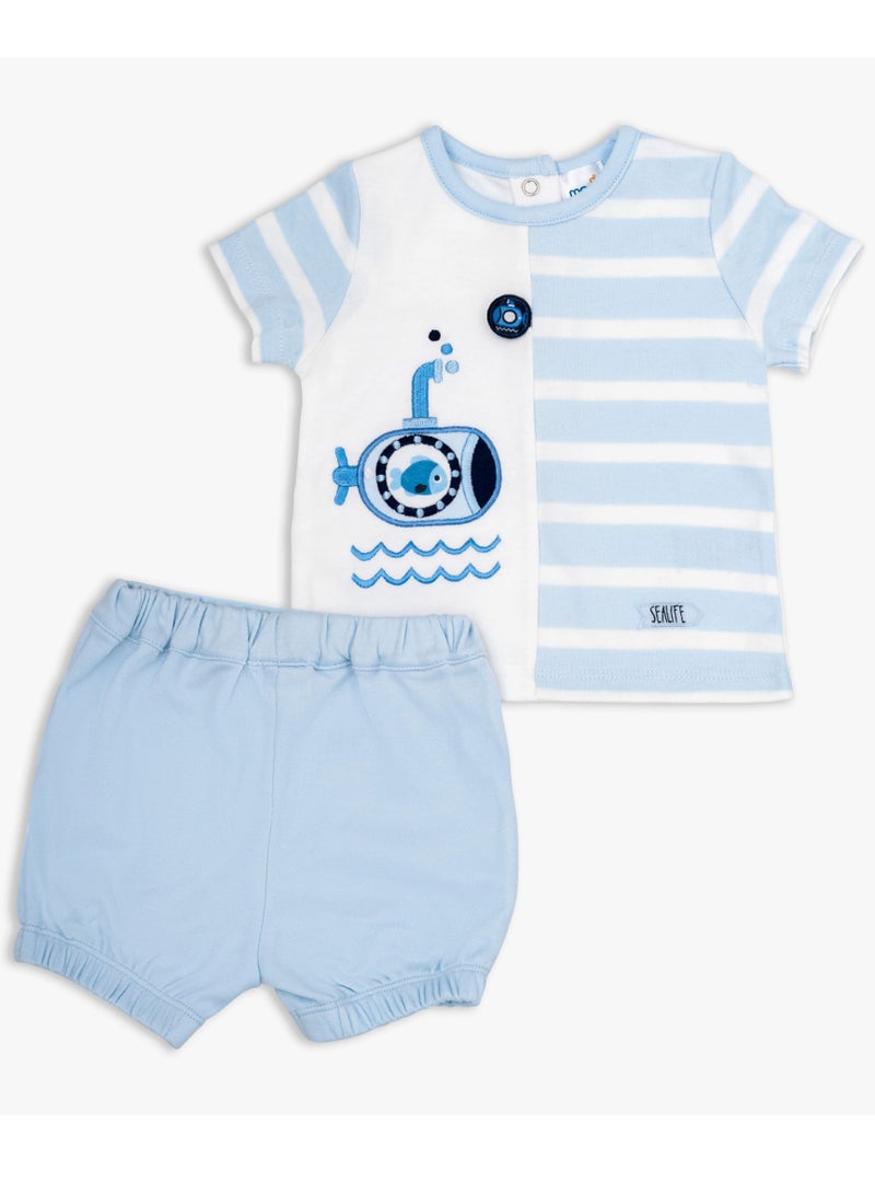 Moon طقم MOON 100% قطن للأولاد 3-6 أشهر أزرق - الغواصة الصغيرة - Image 1