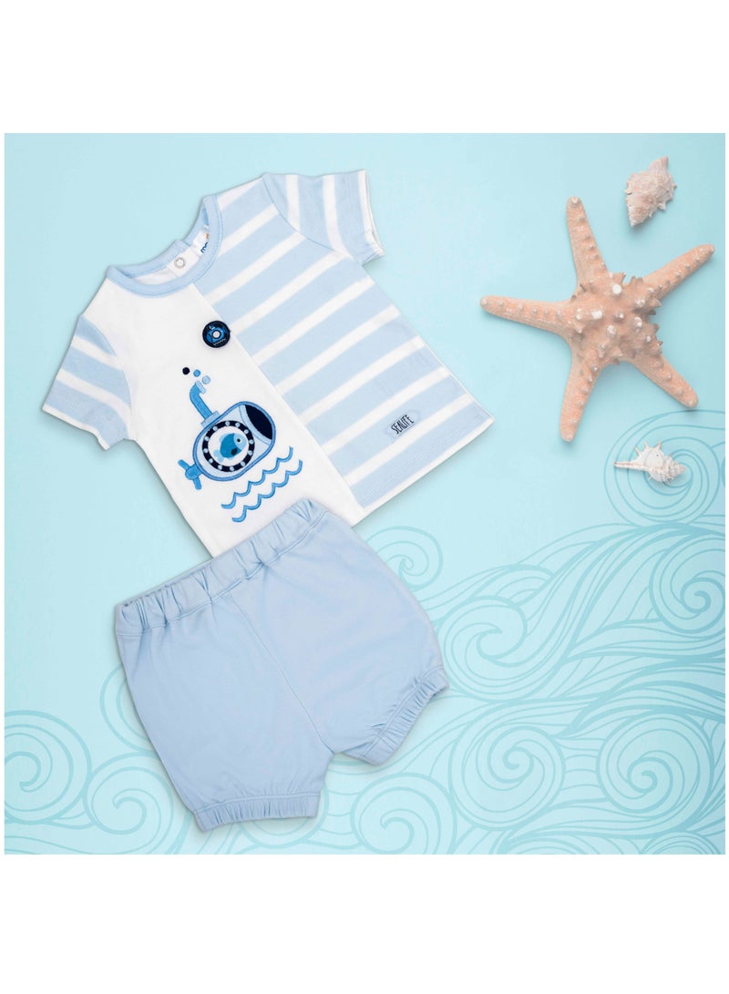 Moon طقم MOON 100% قطن للأولاد 3-6 أشهر أزرق - الغواصة الصغيرة - Image 5