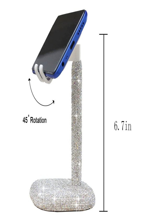 CARCHILE Bling Rhinestone Crystal Phone Stand, Adjustable Cell Phone Stand, Phone Holder for Desk, Desktop Holder, Cradle Compatible with iPhone Xs Xr 8 7 Plus 11 Pro Max Samsung Smartphones (White) - Image 4