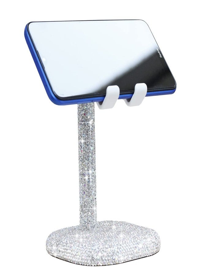 CARCHILE Bling Rhinestone Crystal Phone Stand, Adjustable Cell Phone Stand, Phone Holder for Desk, Desktop Holder, Cradle Compatible with iPhone Xs Xr 8 7 Plus 11 Pro Max Samsung Smartphones (White) - Image 1