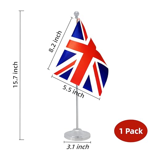Rotenl UK Britain Desk Flag, British Table Office Flag with Metal Pole and Stand Base, International Country Flags, Festival Event Celebration, Classroom Meeting Desktop Decor (UK) - Image 2